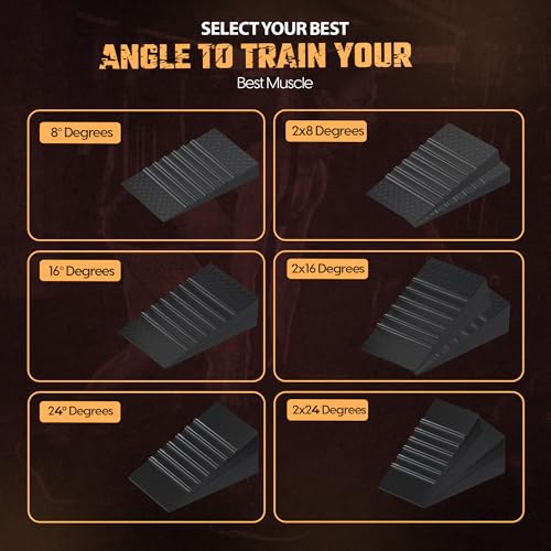 GYMRUSH Squat Wedge Block 6PCS, Resistance Bands 5PCS, Adjustable Non-slip Rubber Squat Ramp, Weight Lifting, Deadlift, Calf stretcher, Slant board, Improve Mobility Balance and Strengthen Performance