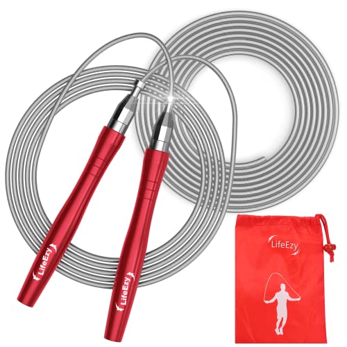 Jump Rope, High Speed Weighted Jump Rope - Premium Quality Tangle-Free - Self-Locking Screw-Free Design - Jump Ropes for Fitness - Skipping Rope for Workout Fitness, Crossfit & Home Exercises - color: Red