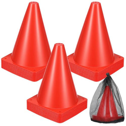 30 Pack 7 Inch Plastic Traffic Cones Sports Training Agility Marker Mini Cones for Soccer, Skating, Football, Basketball, Indoor and Outdoor Games Sports Practice Equipment