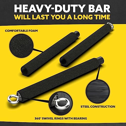 Adjustable Padded Steel Resistance Band Bar for Exercise, 26-38-Inches