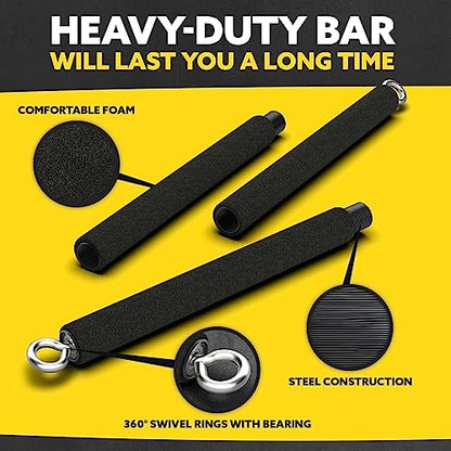 Adjustable Padded Steel Resistance Band Bar for Exercise, 26-38-Inches