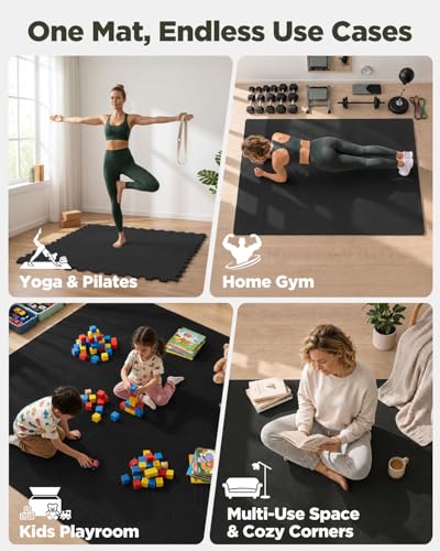 1/2" Thick 16 Pcs 64 Sq Ft EVA Foam Puzzle Exercise Mats, High-Density Interlocking Foam Floor Tiles for Home Gym, Gym Mat for Workout Equipment & Direct Exercise, Floor Padding for Kids