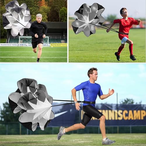 Resistance Parachute for Running, Speed Training Parachute for Sprint, Football, Soccer, Agility and Strength Workouts, Adjustable Belt with Carry Bag - color: black