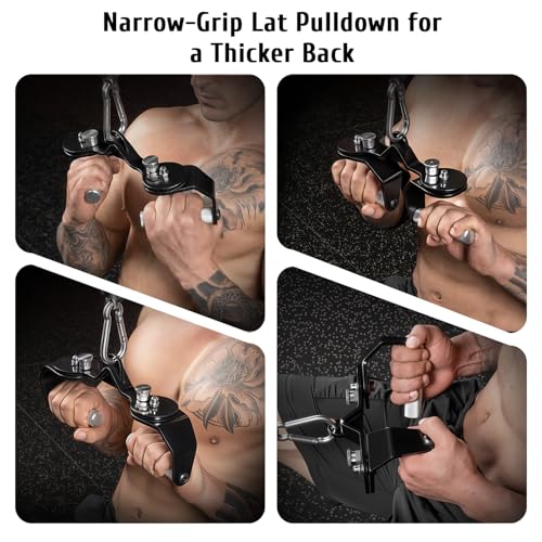 LAT Pull Down Bar Set with 360° Rotatable Handles, LAT Pulldown Attachments for Whole Back Training, Heavy-Duty Locking LAT Pulldown Bars for Home Gym Cable - color: Black
