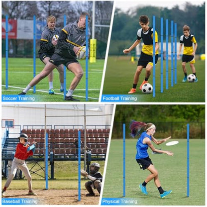 Soccer Agility Training Equipment, Includes 20ft Agility Ladder, 6 Adjustable Agility Poles, 10 Disc Cones, Jump Rope-Speed Training Set for Soccer Football Basketball Athletes - color: Blue