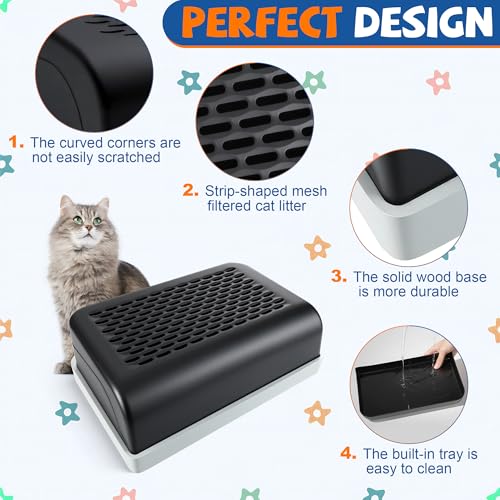 Cat Litter Box Step, Double-Layer Easy-to-Clean Cat Ramp for Litter Box, Wooden Non-Slip Platform for Trapping Litter, Design for Clean Floors, Fits Covered & Open Litter Boxes