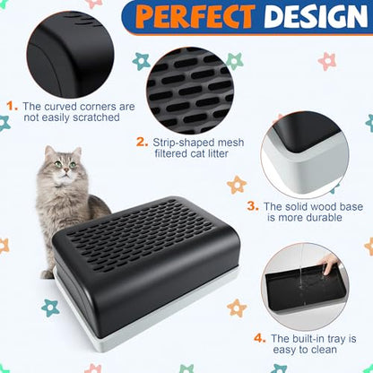 Cat Litter Box Step, Double-Layer Easy-to-Clean Cat Ramp for Litter Box, Wooden Non-Slip Platform for Trapping Litter, Design for Clean Floors, Fits Covered & Open Litter Boxes