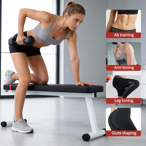 Collapsible Flat Weight Bench for Home Gym - Heavy Duty 440LB Capacity Strength Training Bench - Ideal for Dumbbell Press, Perch-Ups, Ab Workouts - Compact, Space-Saving Design - Black