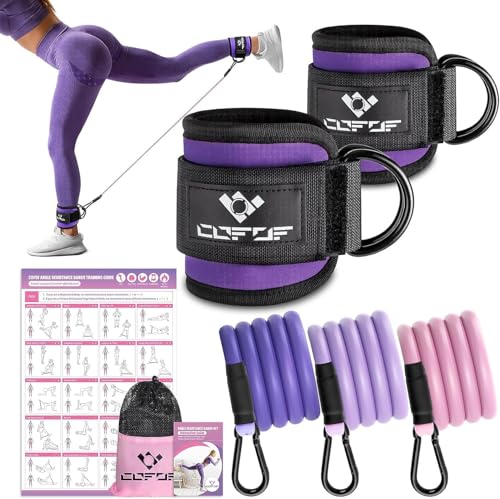 Ankle Resistance Bands with Cuffs, Leg Exercise Equipment with Poster - color: Purple
