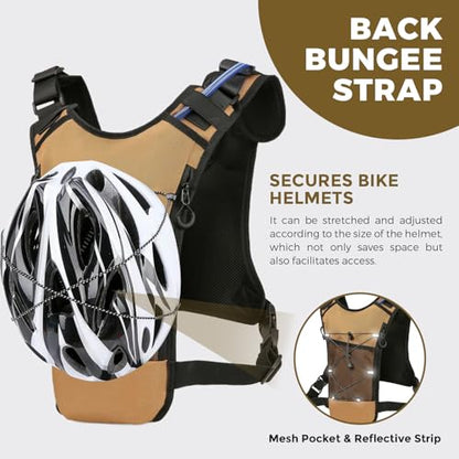 USA Patent Running Hydration Vest Backpack, Lightweight Chest Pack with 2.0L Water Bladder Bag Daypack for Hiking Running Cycling Race Marathon for Women Men - color: Khaki