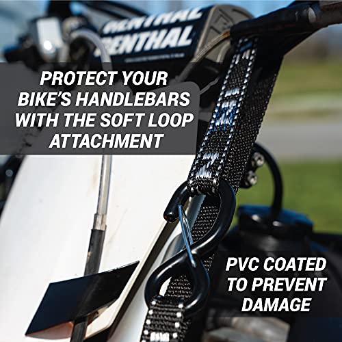 Heavy Duty Motorcycle Tie Down Straps - 1" x 8' Cam Buckle Straps with Soft Loops & Safety Hooks - Secures Motorbikes, Dirtbikes, ATV, UTV - 2 Pack