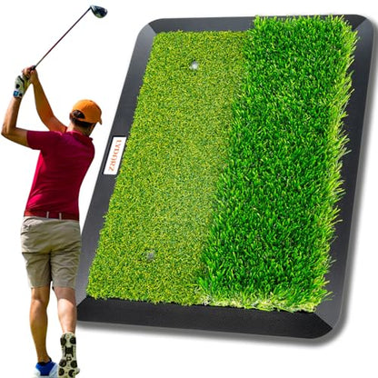 Portable & Foldable Golf Practice Mat – Dual-Turf Golf Hitting Mat for Indoor & Outdoor Swing and Chipping – Fairway & Rough Turf Golf Training Mat for Backyard and Home