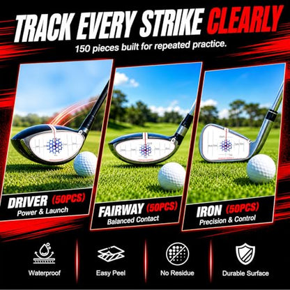Golf Impact Tape, Golf Training Aid for Instant Impact Feedback - style: 150PC-Alignment Guide Right-Handed Stickers
