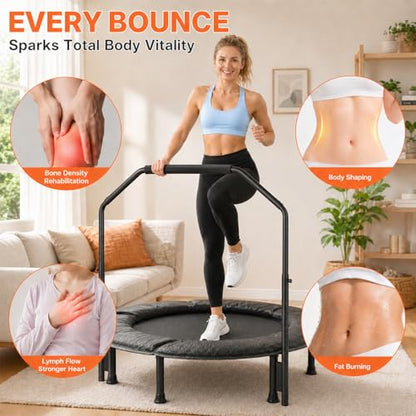 Juturna 40" Foldable Mini Trampoline, Rebounder Trampoline for Adults, 450lbs Capacity with Bungees, Adjustable Handle, Stable & Quiet, Fitness Trampoline for Kids
