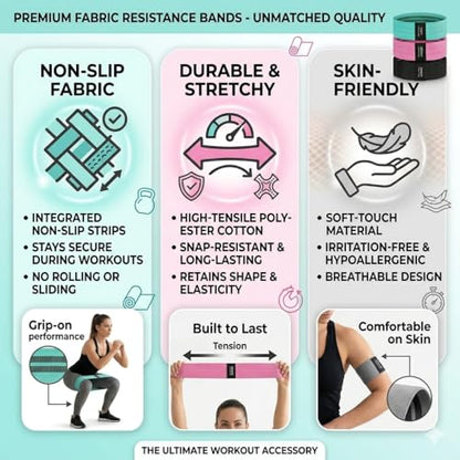 Booty Bands, Fabric Resistance Bands for Working Out, 4-Level Non-Slip Workout Bands with Exercise Guide, Hip and Glute Training Equipment for Home Gym, Teal Pink Gray Black