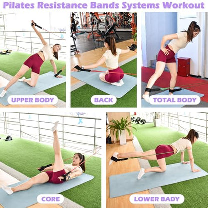 ATENTO Resistance Pilates System Reformer Style Pilates Lightweight Portable Pilates for Home Gym, 2 Pcs Resistance Bands,1 Door Anchor,1 Exercise Straps,1 Handle Straps