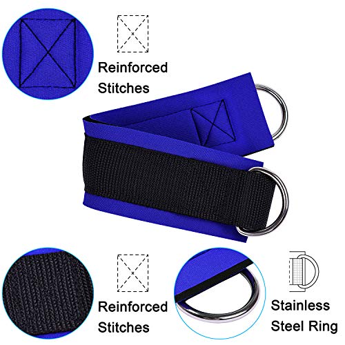 1 Pair of Fitness Ankle Straps for Cable Machine - Double D-Ring, Adjustable Comfort fit Neoprene - for Men and Women - color: Blue