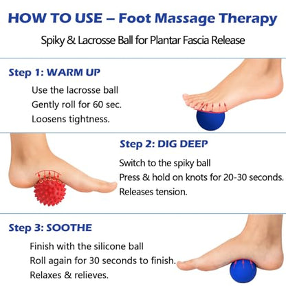 Physical Massage Therapy Ball Set: Lacrosse & Spiky Ball Set for Myofascial Release, Plantar Fasciitis, Stress Relief for Back, Neck, Feet - for Home, Office, Gym - color: Blue-red-
