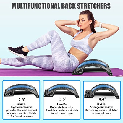 Back Stretcher for Pain Relief, Multi-Level Back Cracker Lower Back Pain Relief Device, Lumbar Support Spine Board with 3 Adjustable Settings for Bed, Chair & Car with Massager