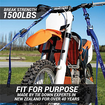 Heavy Duty Motorcycle Tie Down Straps - 1" x 8' Cam Buckle Straps with Soft Loops & Safety Hooks - Secures Motorbikes, Dirtbikes, ATV, UTV - 2 Pack - color: Blue
