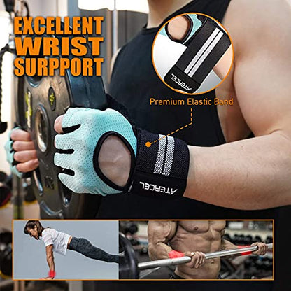 ATERCEL Weight Lifting Gloves Breathable Workout Gloves with Wrist Support for Gym, Exercise, Pull ups, Super Lightweight for Mens and Women, Full Palm Protection