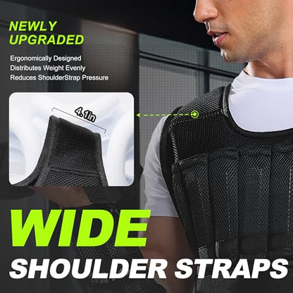 Weighted Vest Men 20lb/30lb/40lb/50lb/60lb Adjustable Weight Vest with Steel Plates Weight for Running Workout