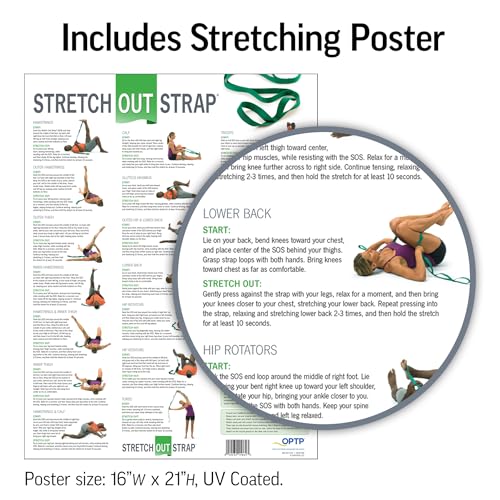 The Original Stretch Out Strap with Exercise Poster – Made in the USA by OPTP – Stretching Strap and Yoga Strap for Stretching, Physical Therapy Exercise and Flexibility