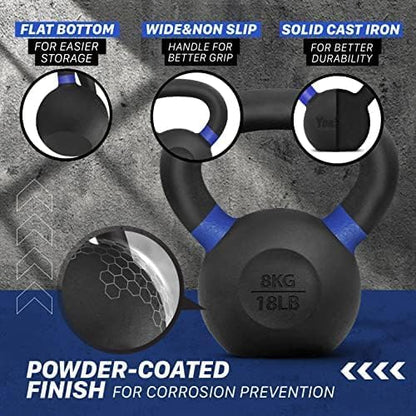 Yes4All Powder Coated Cast Iron Kettlebell, Single Deep Blue, 40 KG / 88 LB - color: Dark Blue, style: B. Pair