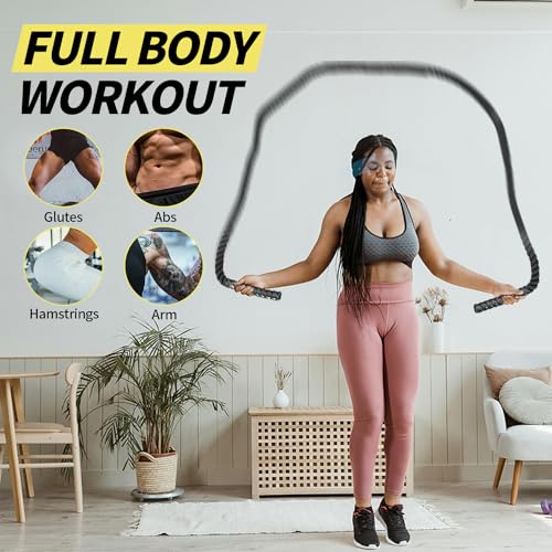 Weighted Jump Rope for Fitness, 2.4LB Total Body Muscle Workout Rope for Women & Men, 9.2FT Adult Skipping Rope Weighted Exercise Ropes for Gym Training Home Workout