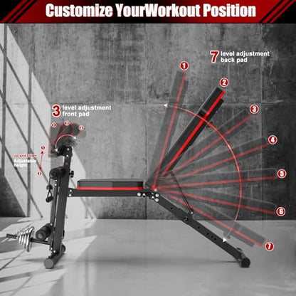 XDDIAS Adjustable Weight Bench, Workout Bench with Leg Extension and Preacher Curl Pad, Weight Bench for Home Gym, Foldable Exercise Bench, Quick Adjustment Incline Bench Press - color: Black+Red
