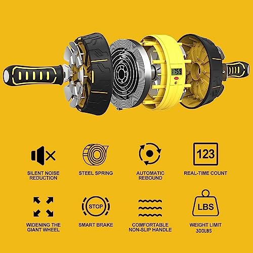 Ab Roll Wheel with Build in Spring Steel Sheet, 3 Levels Resistance Automatic Rebound Abdominal Wheel with Display, Smoothier Resistance, Ultra-wide Wheels, Knee Pad, Longer Service Life