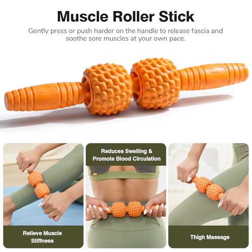 5 in 1 Foam Roller Set - Deep Tissue Foam Roller, Muscle Roller Stick, Massage Ball, Resistance Band for Physical Therapy & Deep Tissue Muscle Massage (Orange) - color: Orange