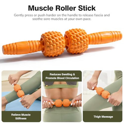 5 in 1 Foam Roller Set - Deep Tissue Foam Roller, Muscle Roller Stick, Massage Ball, Resistance Band for Physical Therapy & Deep Tissue Muscle Massage (Orange) - color: Orange