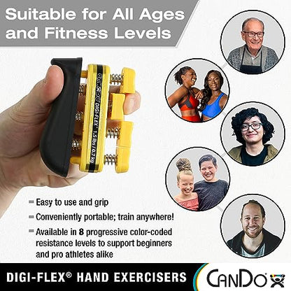 CanDo Digi-Flex Hand and Finger Exerciser 8 Piece Set X-Light - X-Heavy Resistance - No Rack -For Dexterity, Strength, and Flexibility for Fingers, Hands, and Forearms