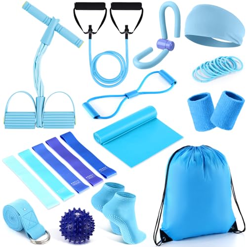 17 Pcs Home Pilates Kit with Resistance Bands 6 Tube Pedal Puller Resistance Band Set for Women Weight Loss Leg Training Workout Equipment Gym Exercise Equipment Beginners Yoga - color: Blue