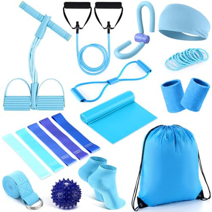 17 Pcs Home Pilates Kit with Resistance Bands 6 Tube Pedal Puller Resistance Band Set for Women Weight Loss Leg Training Workout Equipment Gym Exercise Equipment Beginners Yoga - color: Blue
