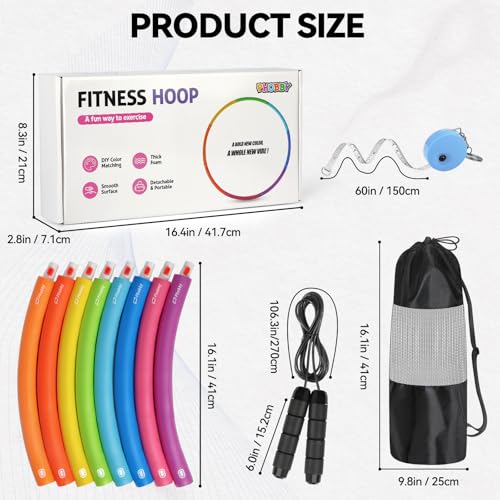 Weighted Exercise Hoop for Adults, 2.2lb&2.8lb Adjustable Fitness Hoop, 8 Detachable Hoop Sections with Jump Rope & Storage Bag, Home Gym Workout - style: Basic 2.2lb