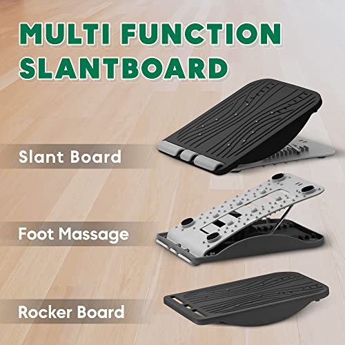 3-in-1 Adjustable Incline Slant Board for Calf Stretching Ankle, Foot Massage, 10 Changeable Levels Rocker Board for Plantar Fasciitis Physical Therapy Equipment - Black