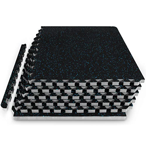 ProsourceFit Rubber Top Exercise Puzzle Mat ¾-inch, EVA Foam, Protective Interlocking Tiles for Home Gym Equipment and Workouts; Blue, 24 SQ FT, 6 Tiles - color: Blue, size: 6 Pack (24 SQ FT)