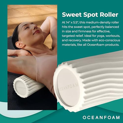 Sweet Spot Medium Exercise Foam Roller 14"x5.5" – Medium Density Travel Foam Roller for Physical Therapy, Deep Tissue Massage, Yoga, Pilates, Classic Exclusive Wave Texture (Natural)