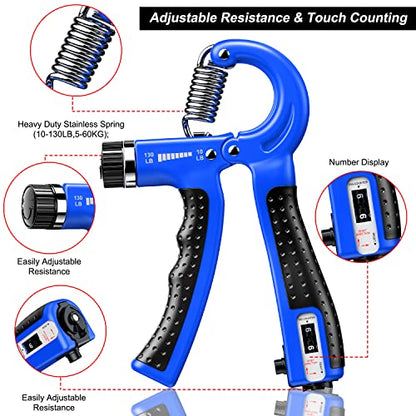 Hand Grip Strengthener 2 Pack Adjustable Resistance 10-130 lbs Forearm Exerciser，Grip Strength Trainer for Muscle Building and Injury Recovery for Athletes - color: Blue
