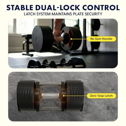 SQUATZ Adjustable Dumbbells with Quick Weight Change, Space-Saving Dumbbell Set with Anti‑Slip Handle, Secure Locking System, Heavy‑Duty Plates & Base for Home Workout and Strength Training