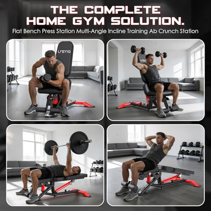 Adjustable Weight Bench for Home Gym, Strength Training Adjustable Workout Benches for Full Body, 1800Lbs Capacity Bench Press for 7 Back & 3 Seat Positions, Flat/Incline/Decline Bench