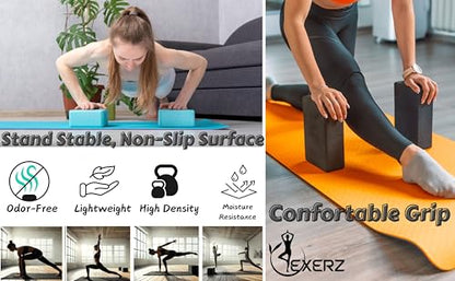 EXERZ Yoga Blocks 2 pack, Gym Blocks, Exercise Workout Fitness Bricks, Pilates Stretch Handstand Non-Slip - color: Marble Black