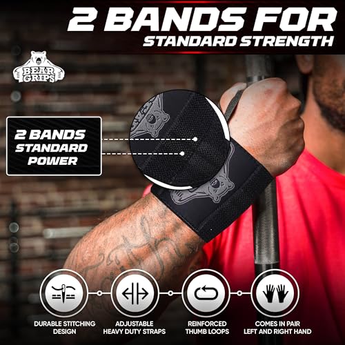 Bear Grips Wrist Wraps for Weightlifting | Weight Lifting Wrist Straps for Weightlifting | Extra Strength Gym Wrist Wraps | Two Wrist Wrap Per Pack | 12” & 18” | Lifting Wrist Wraps for Men & Women - color: Standard Strength: Black