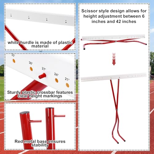 2 Set Adjustable Height Hurdles Training Equipment, Sports Track and Field Equipment, Portable Adjustable Hurdles, Practice Training from 6 to 42 Inch, Including Ropes to Secure