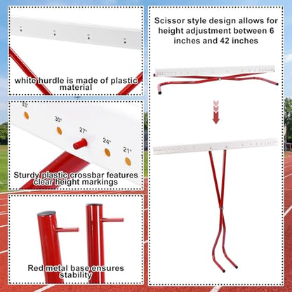 2 Set Adjustable Height Hurdles Training Equipment, Sports Track and Field Equipment, Portable Adjustable Hurdles, Practice Training from 6 to 42 Inch, Including Ropes to Secure