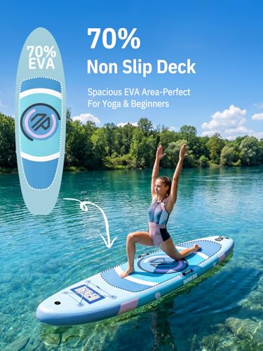 Niphean Extra Wide Paddle Board with StabilTrac Fin, Stable Inflatable Paddle Board with SUP Accessories, 10' Rigid Stand Up Paddle Board Extended Non-Slip EVA Deck for Yoga, Adults and Beginners