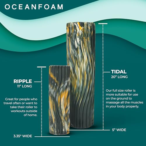 Tidal Roller - Hunter, Gold & Natural Marbled - Muscle Massage Foam Roller for Back Pain & Stretching - Firm & Ergonomic Wide Wave Textured - Yoga, Athletics, Wellness - Full Size, 20" x 5" - color: Hunter, Gold & Natural Marbled