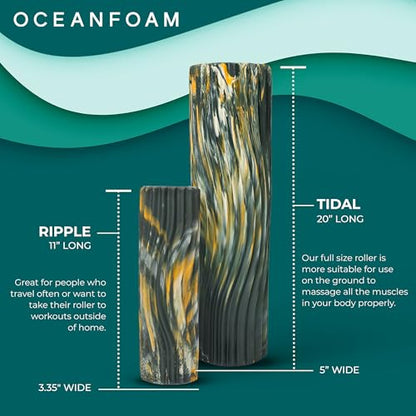 Tidal Roller - Hunter, Gold & Natural Marbled - Muscle Massage Foam Roller for Back Pain & Stretching - Firm & Ergonomic Wide Wave Textured - Yoga, Athletics, Wellness - Full Size, 20" x 5" - color: Hunter, Gold & Natural Marbled